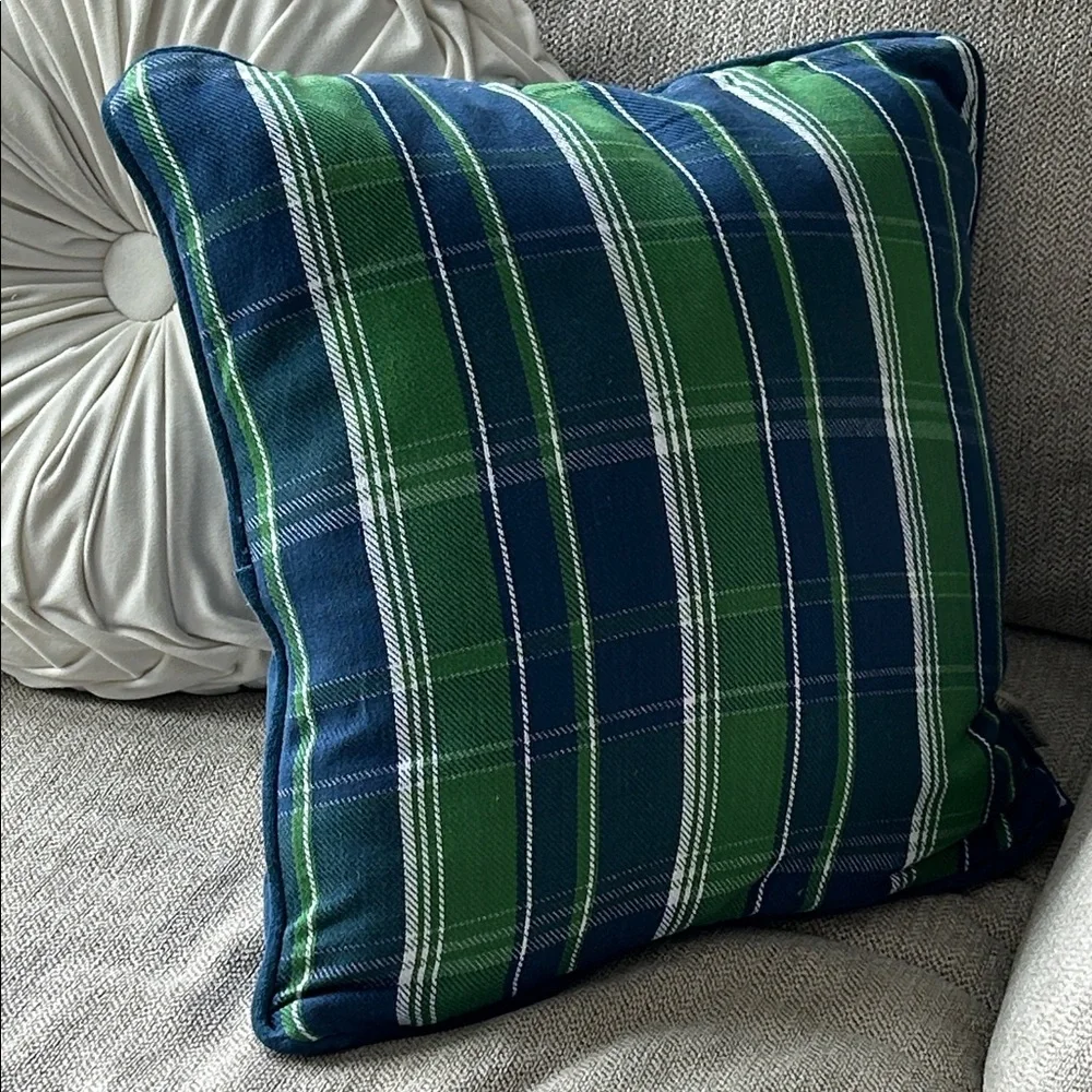 Plaid Green and Blue Throw Pillow